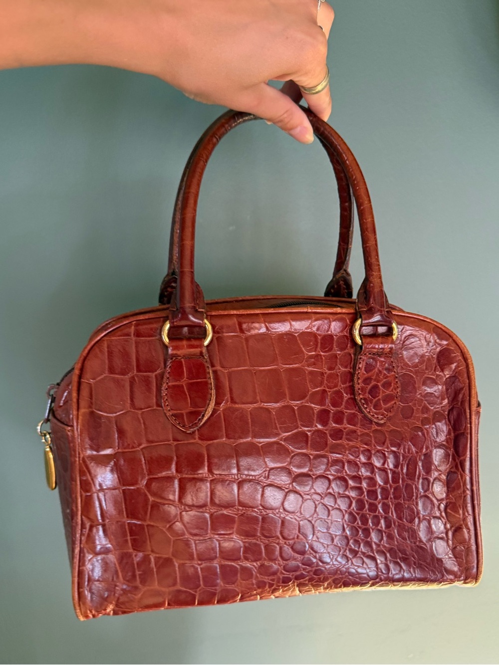 Talbots crocodile Cognac Leather with Gold Logo Plate